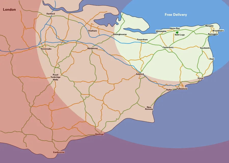 Kent Logs firewood delivery area and prices